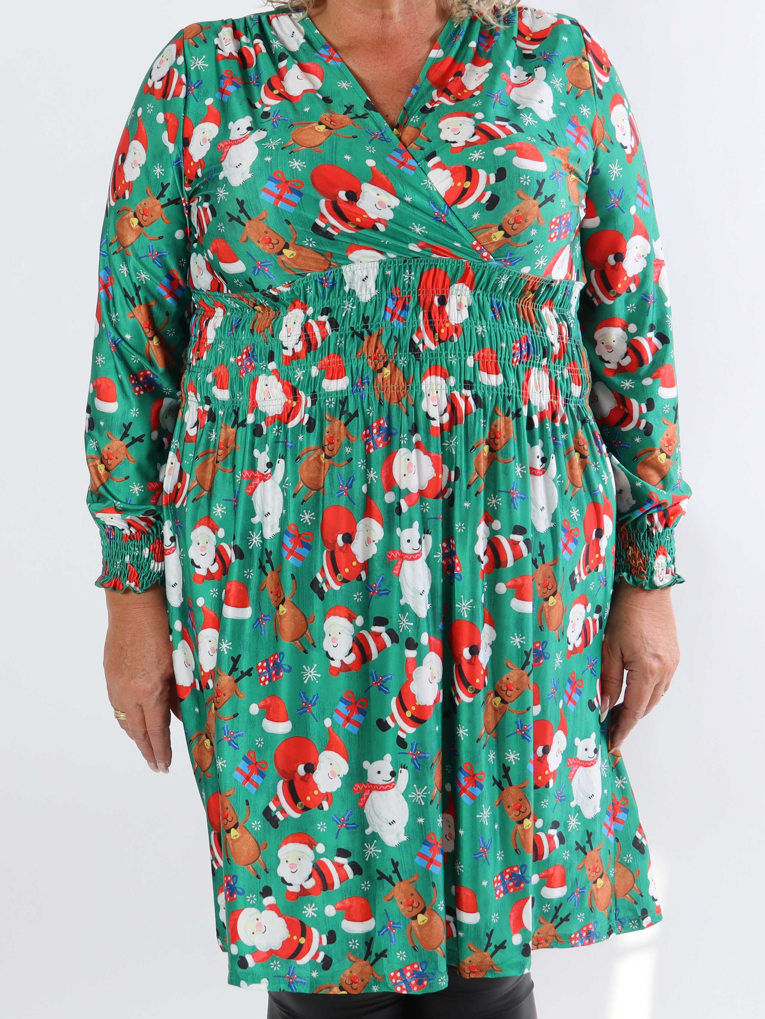 Pams Christmas Short L/S - Elastisk plus size-klänning med jultryck